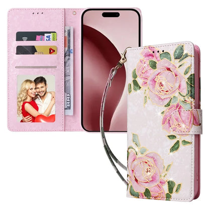 For iPhone 16 Pro Case Lacquered RFID Blocking Wallet PU Leather Stand Phone Cover