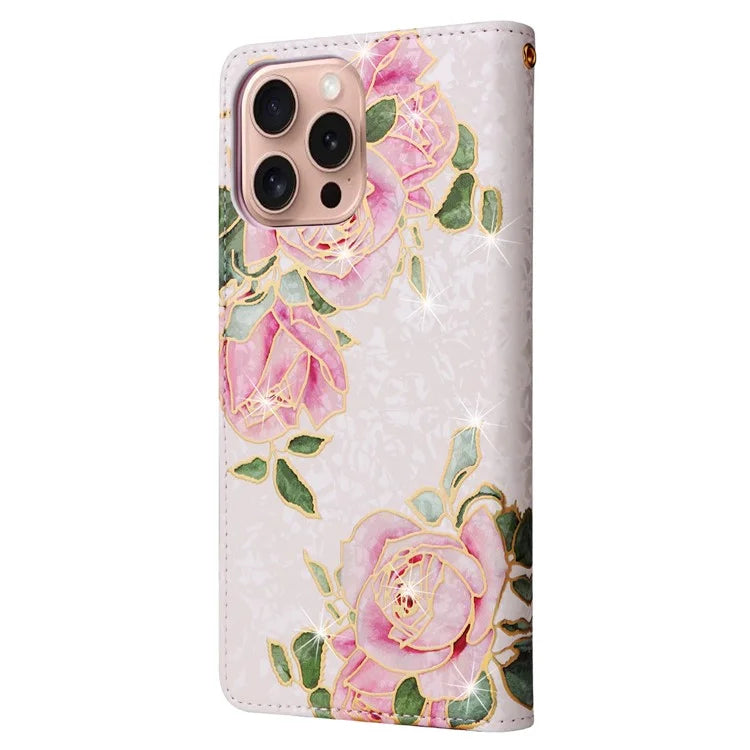 For iPhone 16 Pro Case Lacquered RFID Blocking Wallet PU Leather Stand Phone Cover