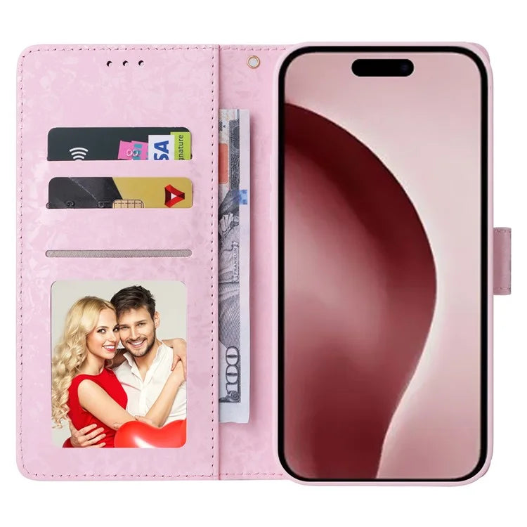 For iPhone 16 Pro Case Lacquered RFID Blocking Wallet PU Leather Stand Phone Cover