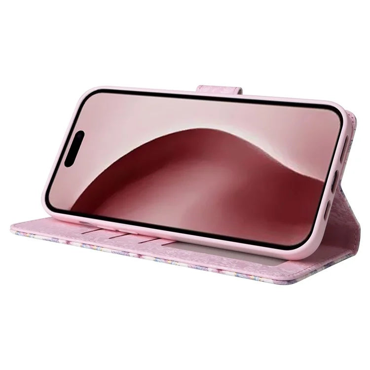 For iPhone 16 Pro Case Lacquered RFID Blocking Wallet PU Leather Stand Phone Cover