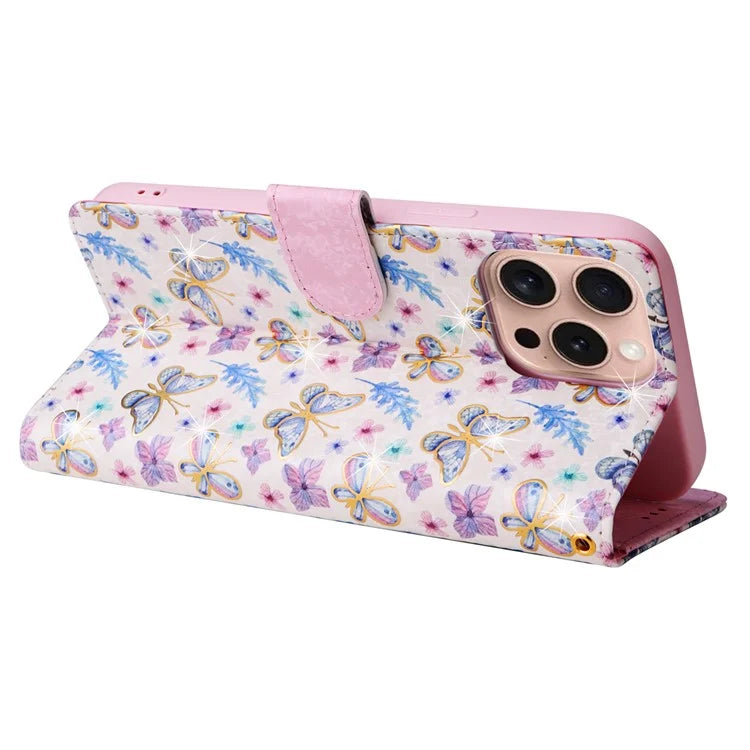 For iPhone 16 Pro Case Lacquered RFID Blocking Wallet PU Leather Stand Phone Cover