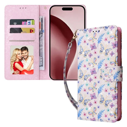 For iPhone 16 Pro Case Lacquered RFID Blocking Wallet PU Leather Stand Phone Cover