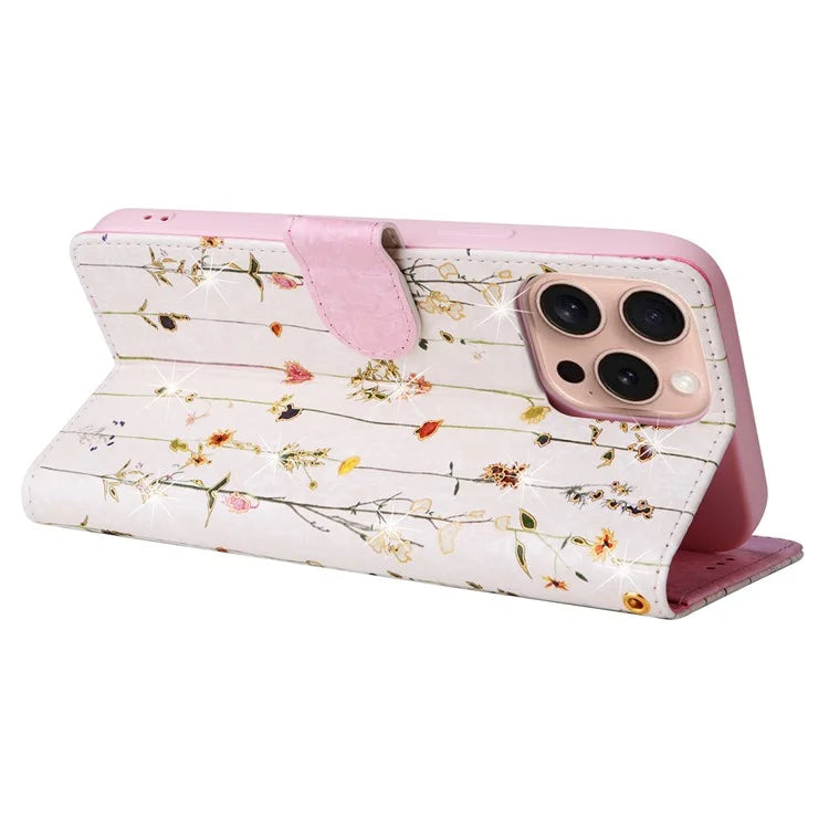 For iPhone 16 Pro Case Lacquered RFID Blocking Wallet PU Leather Stand Phone Cover