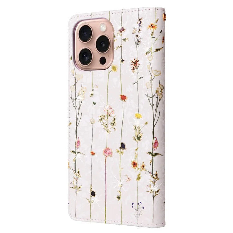 For iPhone 16 Pro Case Lacquered RFID Blocking Wallet PU Leather Stand Phone Cover