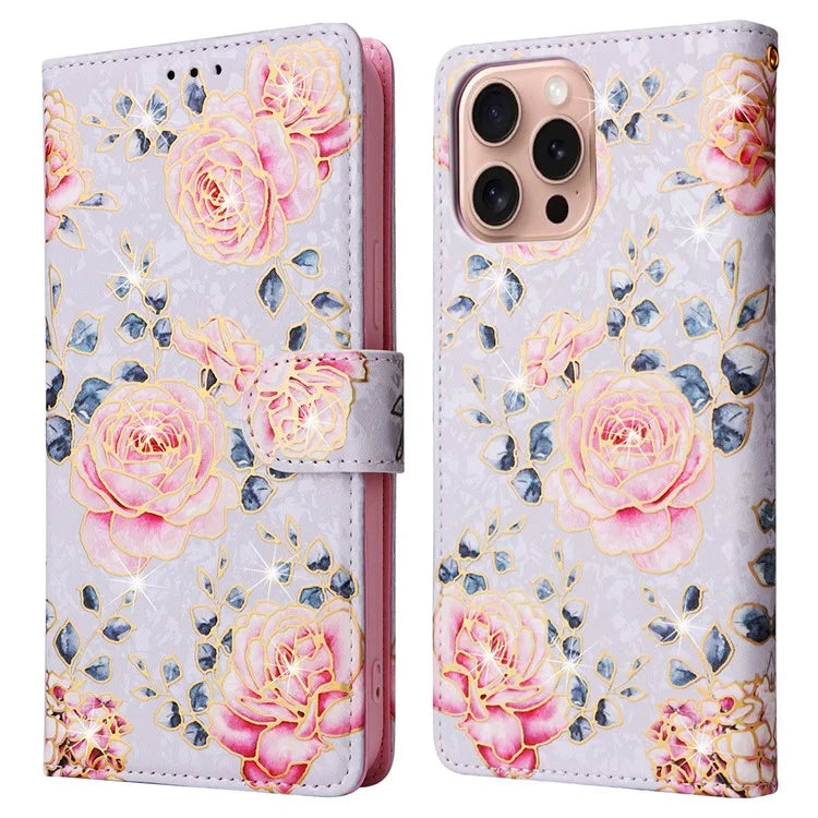 For iPhone 16 Pro Case Lacquered RFID Blocking Wallet PU Leather Stand Phone Cover