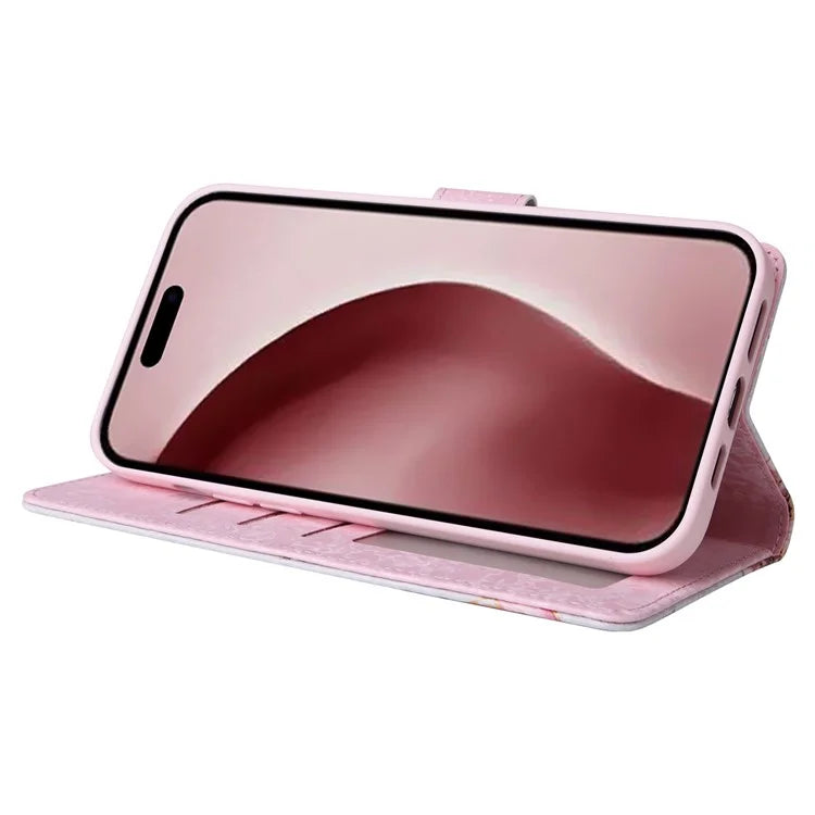 For iPhone 16 Pro Case Lacquered RFID Blocking Wallet PU Leather Stand Phone Cover