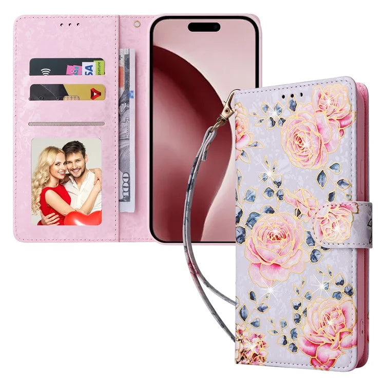 For iPhone 16 Pro Case Lacquered RFID Blocking Wallet PU Leather Stand Phone Cover