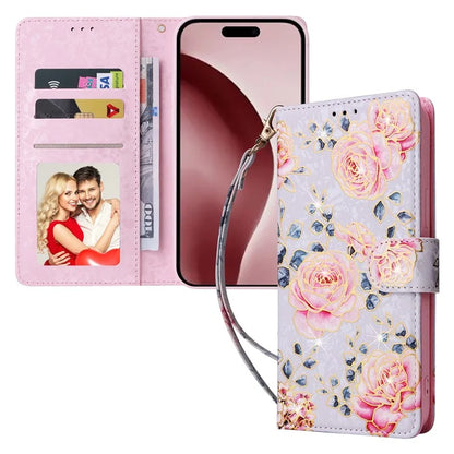 For iPhone 16 Pro Case Lacquered RFID Blocking Wallet PU Leather Stand Phone Cover