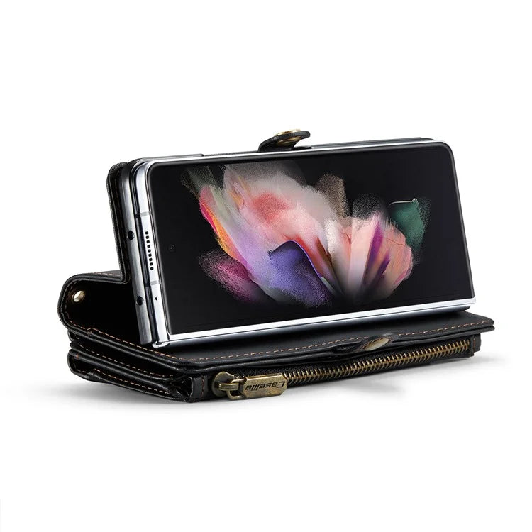CASEME C36 Series For Samsung Galaxy Z Fold3 5G / W22 5G Case Leather Phone Bag with Stylus Slot