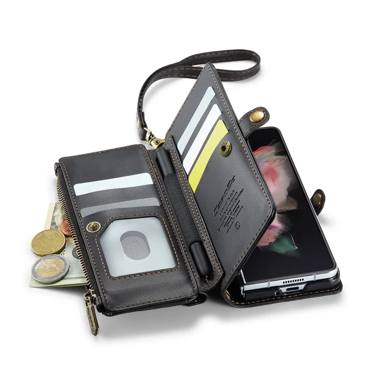 CASEME C36 Series For Samsung Galaxy Z Fold3 5G / W22 5G Case Leather Phone Bag with Stylus Slot
