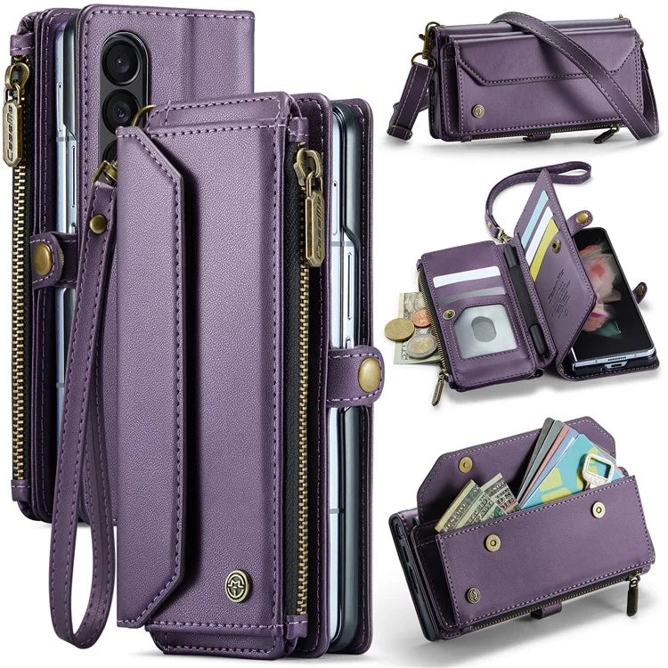CASEME C36 Series For Samsung Galaxy Z Fold3 5G / W22 5G Case Leather Phone Bag with Stylus Slot