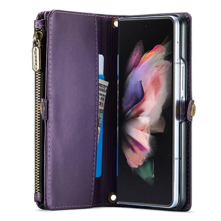 CASEME C36 Series For Samsung Galaxy Z Fold3 5G / W22 5G Case Leather Phone Bag with Stylus Slot