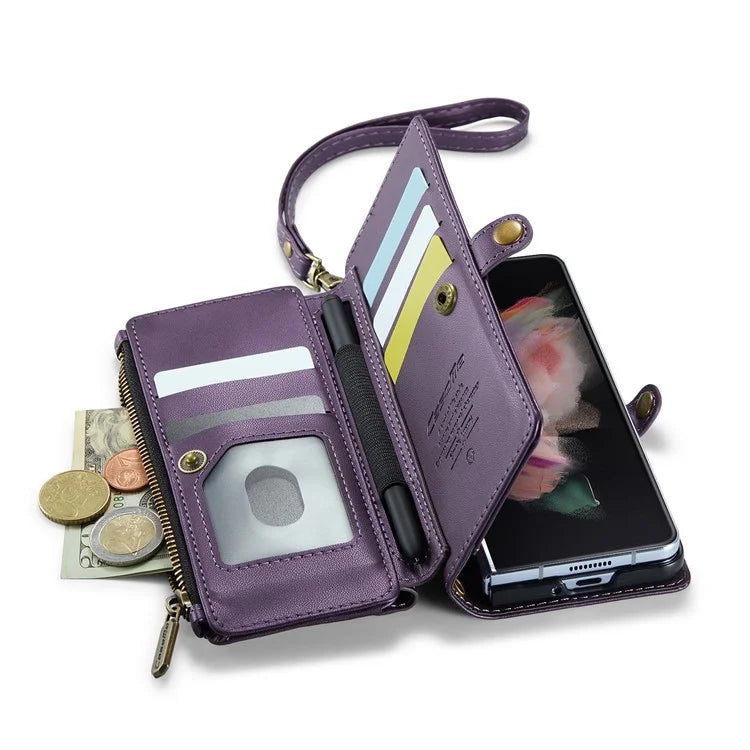 CASEME C36 Series For Samsung Galaxy Z Fold3 5G / W22 5G Case Leather Phone Bag with Stylus Slot