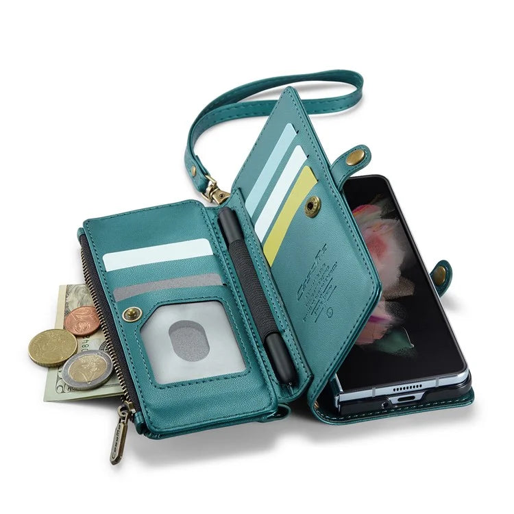CASEME C36 Series For Samsung Galaxy Z Fold3 5G / W22 5G Case Leather Phone Bag with Stylus Slot