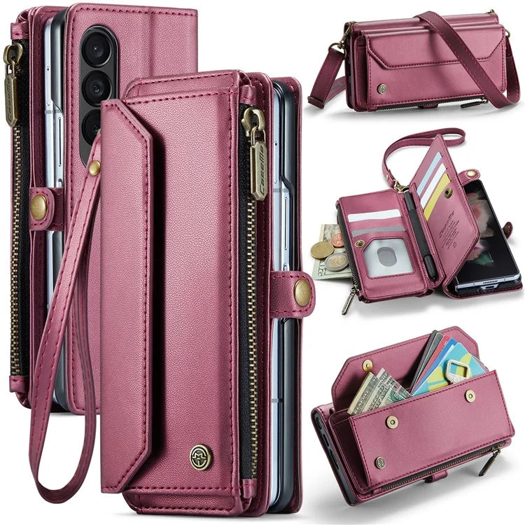CASEME C36 Series For Samsung Galaxy Z Fold3 5G / W22 5G Case Leather Phone Bag with Stylus Slot