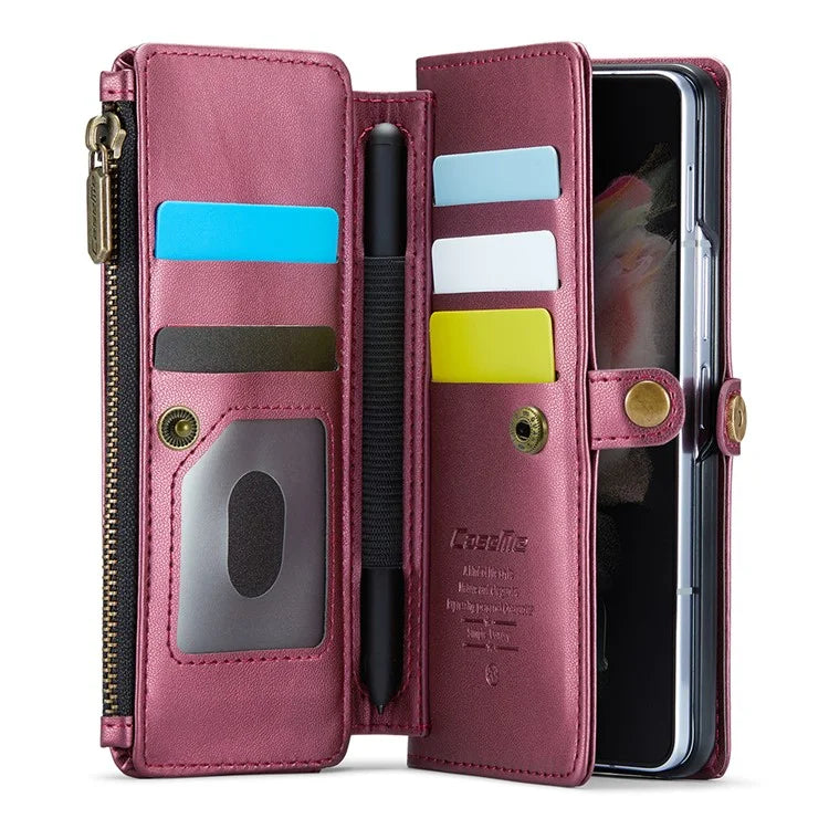 CASEME C36 Series For Samsung Galaxy Z Fold3 5G / W22 5G Case Leather Phone Bag with Stylus Slot