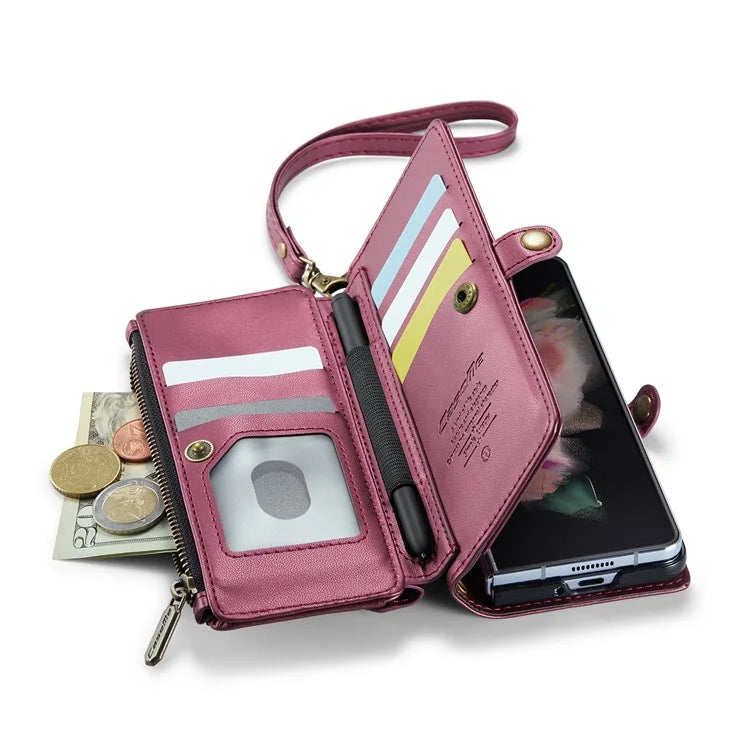 CASEME C36 Series For Samsung Galaxy Z Fold3 5G / W22 5G Case Leather Phone Bag with Stylus Slot