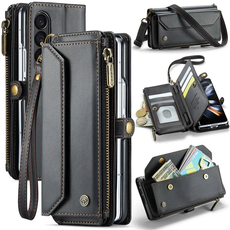 CASEME C36 Series For Samsung Galaxy Z Fold4 5G / W23 Case Pen Holder PU Leather Phone Purse Bag
