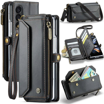 CASEME C36 Series For Samsung Galaxy Z Fold4 5G / W23 Case Pen Holder PU Leather Phone Purse Bag
