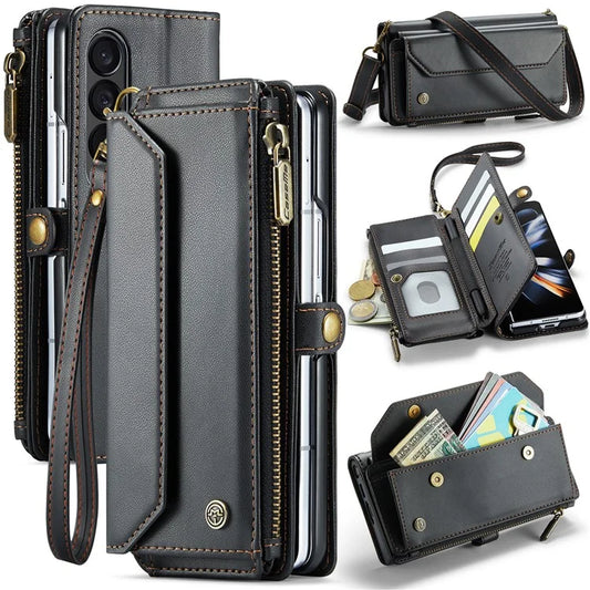 CASEME C36 Series For Samsung Galaxy Z Fold4 5G / W23 Case Pen Holder PU Leather Phone Purse Bag