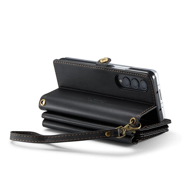 CASEME C36 Series For Samsung Galaxy Z Fold4 5G / W23 Case Pen Holder PU Leather Phone Purse Bag