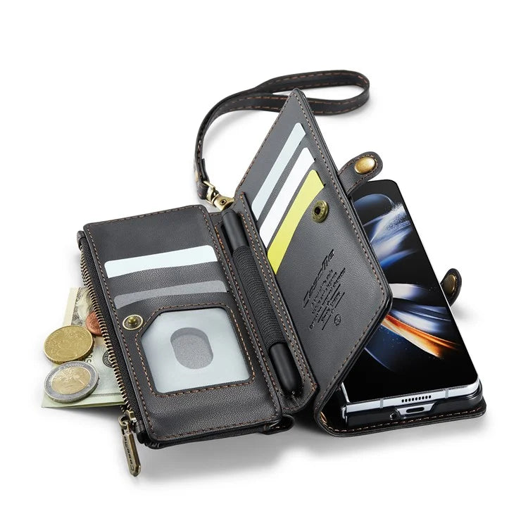 CASEME C36 Series For Samsung Galaxy Z Fold4 5G / W23 Case Pen Holder PU Leather Phone Purse Bag