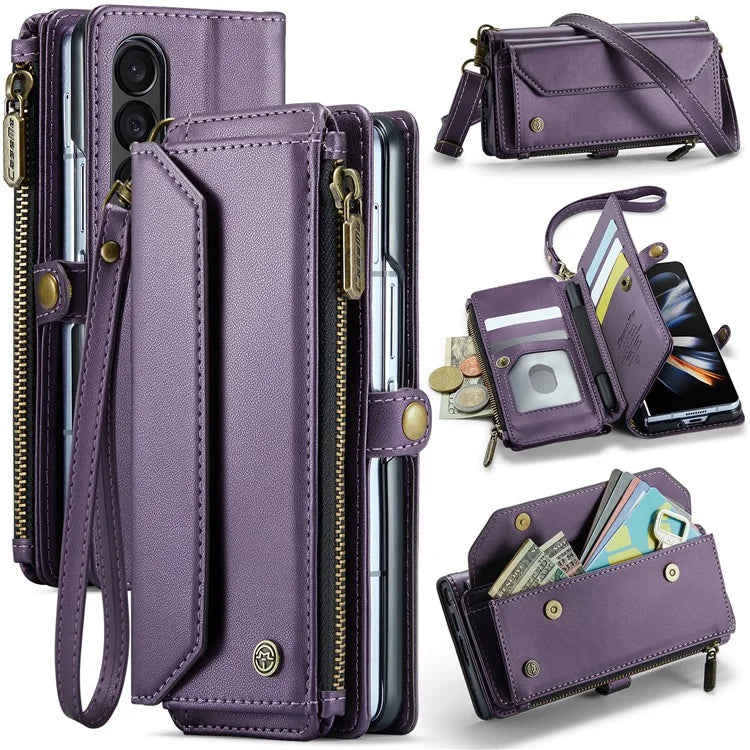 CASEME C36 Series For Samsung Galaxy Z Fold4 5G / W23 Case Pen Holder PU Leather Phone Purse Bag