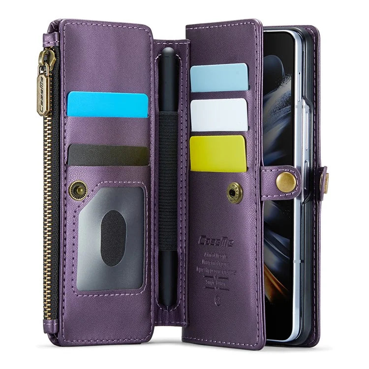 CASEME C36 Series For Samsung Galaxy Z Fold4 5G / W23 Case Pen Holder PU Leather Phone Purse Bag