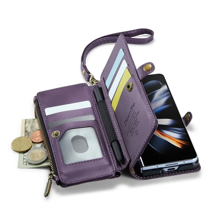 CASEME C36 Series For Samsung Galaxy Z Fold4 5G / W23 Case Pen Holder PU Leather Phone Purse Bag