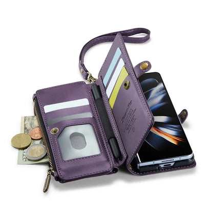 CASEME C36 Series For Samsung Galaxy Z Fold4 5G / W23 Case Pen Holder PU Leather Phone Purse Bag