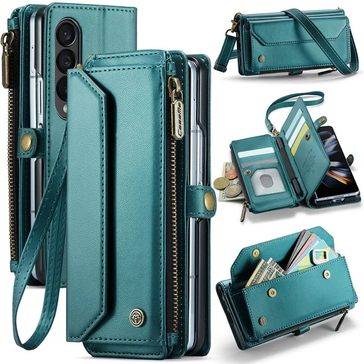 CASEME C36 Series For Samsung Galaxy Z Fold4 5G / W23 Case Pen Holder PU Leather Phone Purse Bag