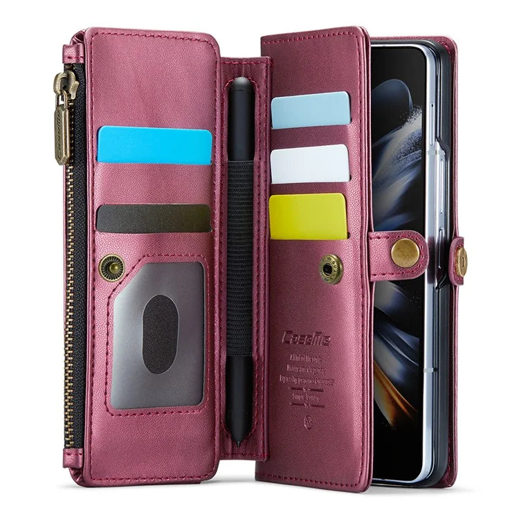 CASEME C36 Series For Samsung Galaxy Z Fold4 5G / W23 Case Pen Holder PU Leather Phone Purse Bag