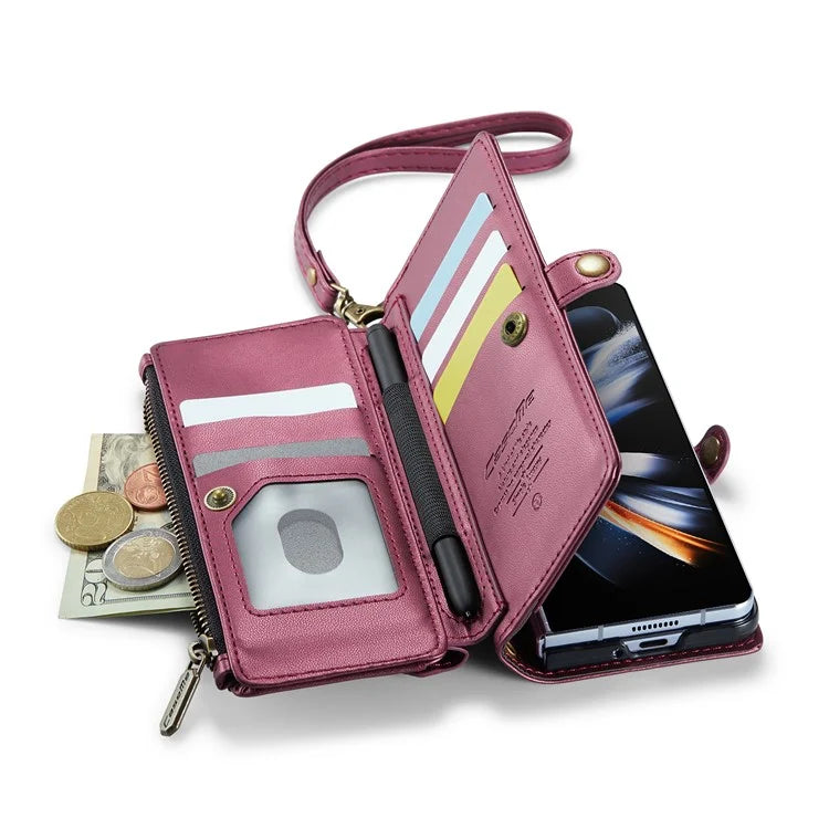 CASEME C36 Series For Samsung Galaxy Z Fold4 5G / W23 Case Pen Holder PU Leather Phone Purse Bag