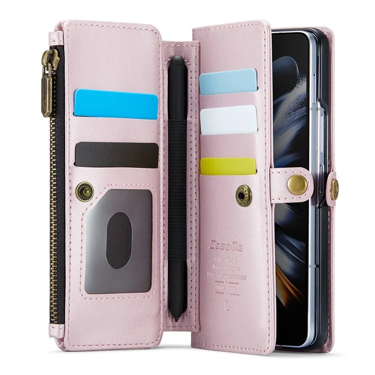 CASEME C36 Series For Samsung Galaxy Z Fold4 5G / W23 Case Pen Holder PU Leather Phone Purse Bag
