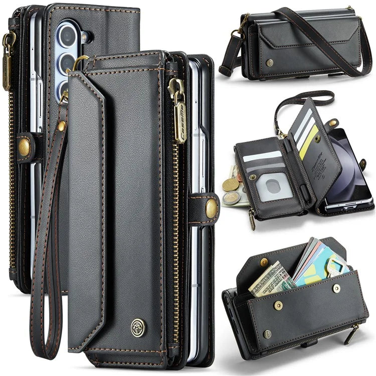 CASEME C36 Series For Samsung Galaxy Z Fold5 5G Case Zipper Leather Phone Bag with Pen Holder