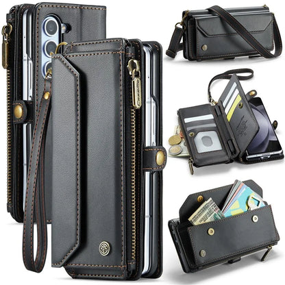 CASEME C36 Series For Samsung Galaxy Z Fold5 5G Case Zipper Leather Phone Bag with Pen Holder