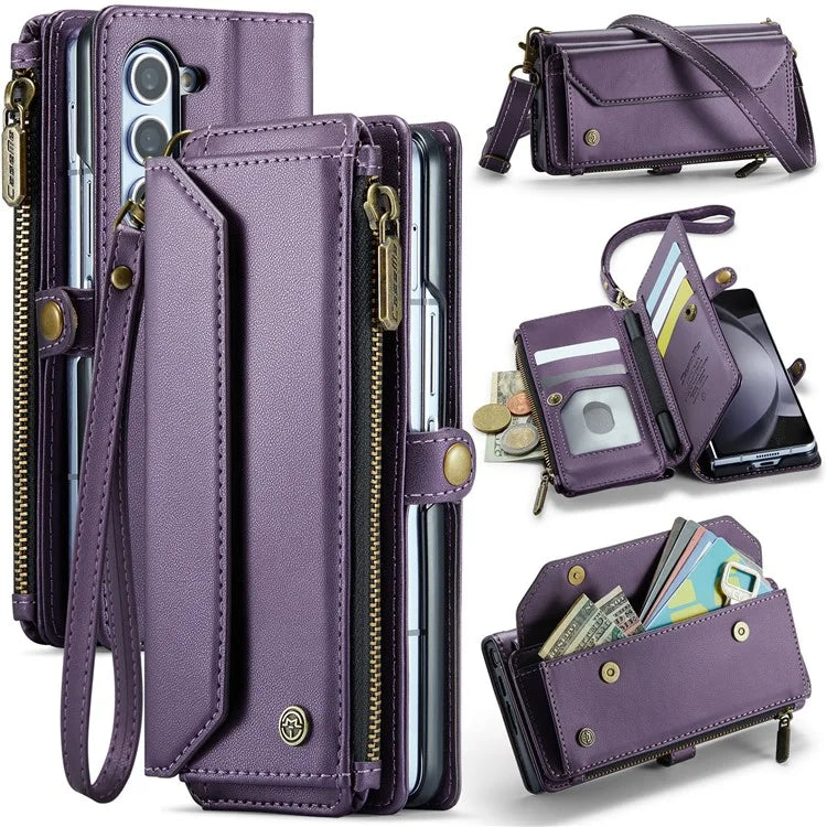CASEME C36 Series For Samsung Galaxy Z Fold5 5G Case Zipper Leather Phone Bag with Pen Holder