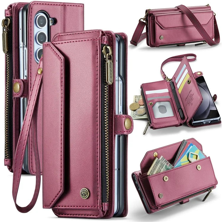 CASEME C36 Series For Samsung Galaxy Z Fold5 5G Case Zipper Leather Phone Bag with Pen Holder
