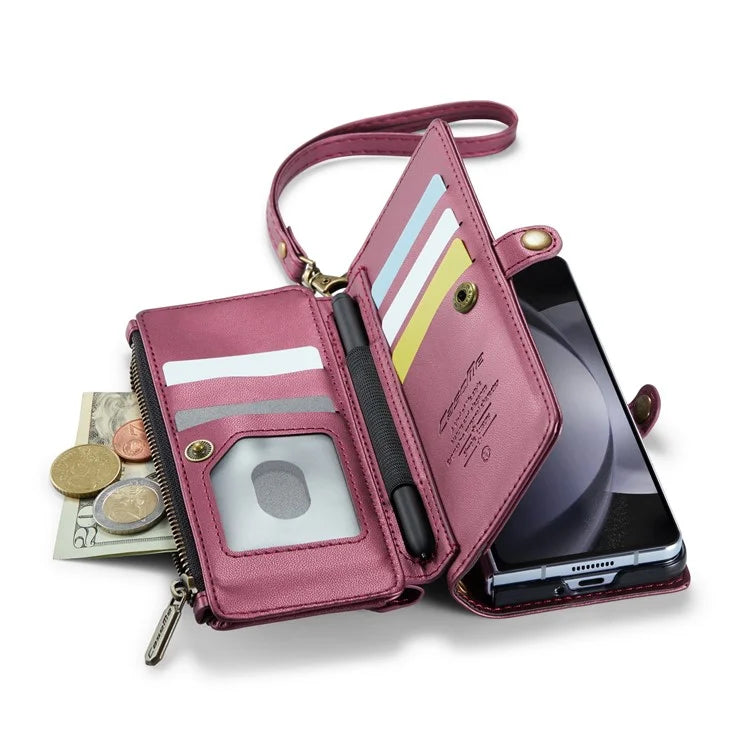 CASEME C36 Series For Samsung Galaxy Z Fold5 5G Case Zipper Leather Phone Bag with Pen Holder