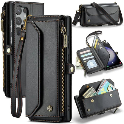 CASEME C36 Series For Samsung Galaxy S23 Ultra Case Zipper Flip Leather Phone Cover with 10 Card Slots