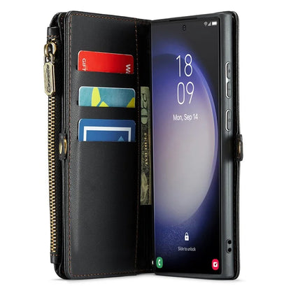 CASEME C36 Series For Samsung Galaxy S23 Ultra Case Zipper Flip Leather Phone Cover with 10 Card Slots