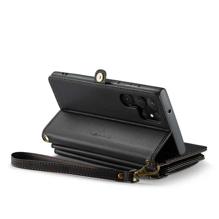 CASEME C36 Series For Samsung Galaxy S23 Ultra Case Zipper Flip Leather Phone Cover with 10 Card Slots