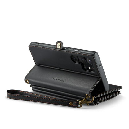 CASEME C36 Series For Samsung Galaxy S23 Ultra Case Zipper Flip Leather Phone Cover with 10 Card Slots