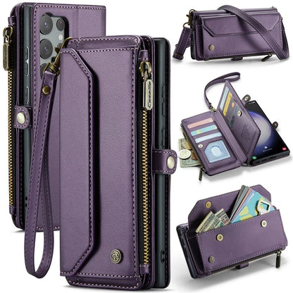 CASEME C36 Series For Samsung Galaxy S23 Ultra Case Zipper Flip Leather Phone Cover with 10 Card Slots