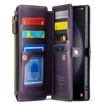 CASEME C36 Series For Samsung Galaxy S23 Ultra Case Zipper Flip Leather Phone Cover with 10 Card Slots