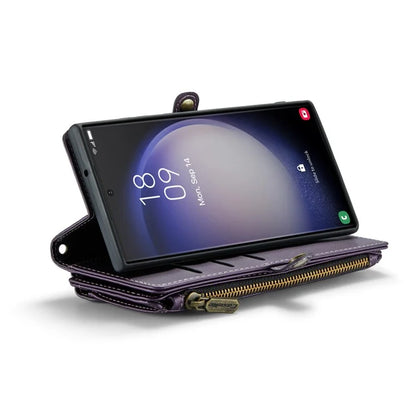 CASEME C36 Series For Samsung Galaxy S23 Ultra Case Zipper Flip Leather Phone Cover with 10 Card Slots