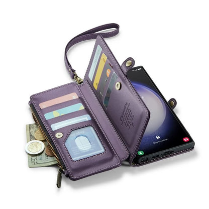 CASEME C36 Series For Samsung Galaxy S23 Ultra Case Zipper Flip Leather Phone Cover with 10 Card Slots