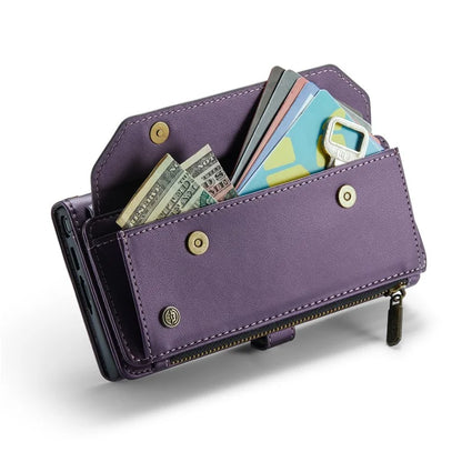CASEME C36 Series For Samsung Galaxy S23 Ultra Case Zipper Flip Leather Phone Cover with 10 Card Slots