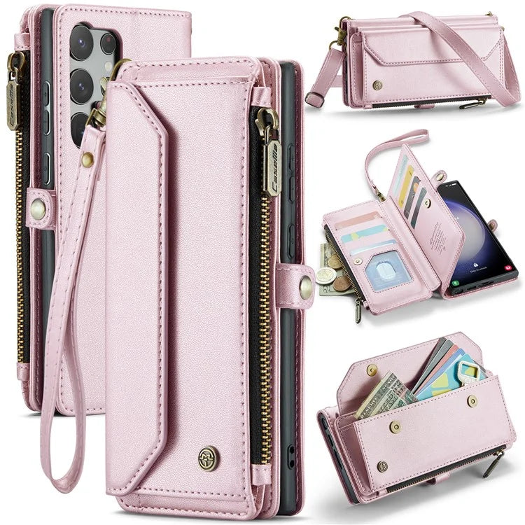 CASEME C36 Series For Samsung Galaxy S23 Ultra Case Zipper Flip Leather Phone Cover with 10 Card Slots