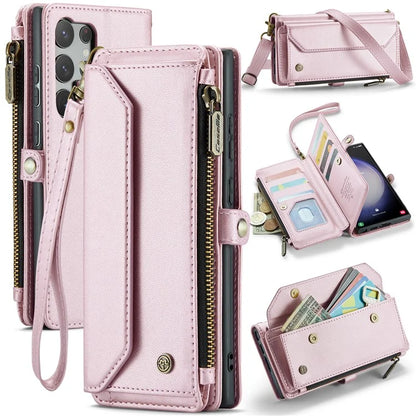 CASEME C36 Series For Samsung Galaxy S23 Ultra Case Zipper Flip Leather Phone Cover with 10 Card Slots